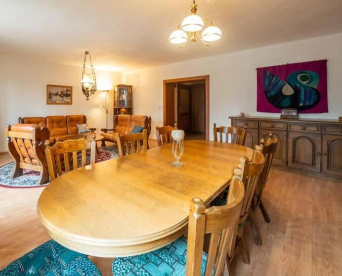 Spacious and modern living room with a view of Beskydy Mountains.